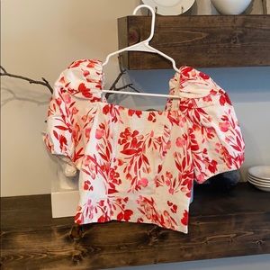 Pink, red and white ruffle sleeve top